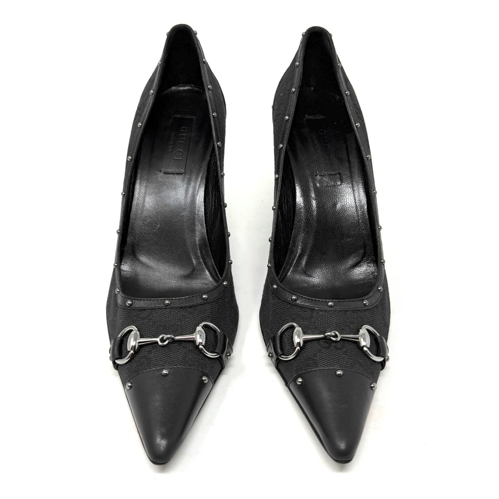 Gucci Tom Ford Horsebit Pumps Black GG Monogram Pointed Heels 7.5B Vintage